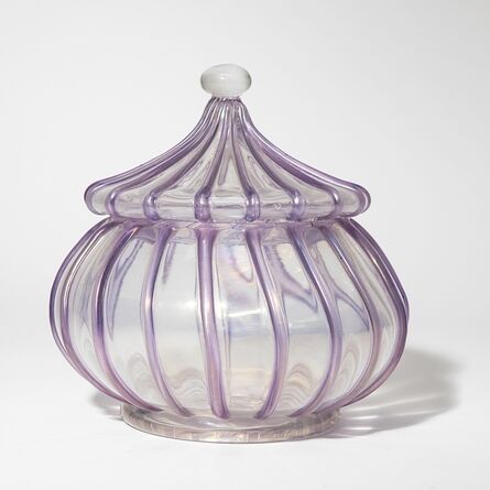 MVM Cappellin, ‘An iridescent glass compote and with violet glass ribs’, circa 1925
