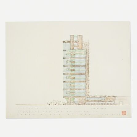 Frank Lloyd Wright, ‘Southern Elevation drawing for Price Tower, Bartlesville, Oklahoma’, 1952