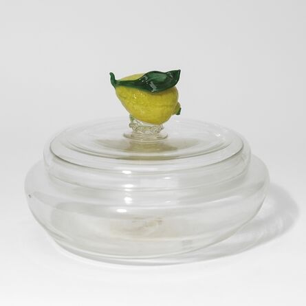 MVM Cappellin, ‘A glass and gold leaf compote a lid with fruit in colored glass paste’, circa 1925
