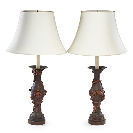 ‘Pair of Japanese Bronze and Metal Table Lamps’