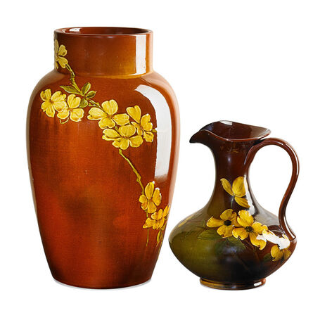 Lorinda Epply, ‘Early Standard Glaze vase and Standard Glaze Light pitcher with dogwood blossoms, Cincinnati, OH’, 1887/1899