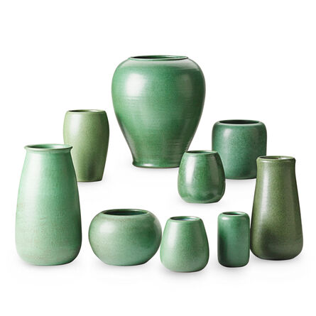 Marblehead Pottery, ‘Nine Green Vases, Marblehead, MA’, Early 20th C.