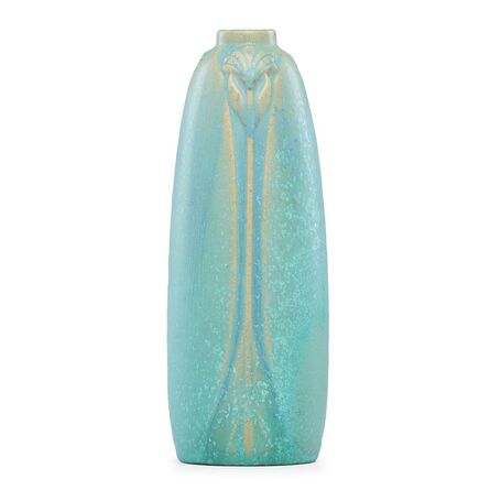 Van Briggle, ‘Tall vase with stylized daisies, frothy turquoise glaze’, ca. 1908-12