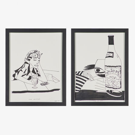 Dan Dailey, ‘Two drawings on the subject of wine, "The Letter" and "Vue du Vin," Nancy, France (framed)’