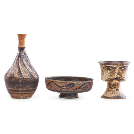 Marguerite Wildenhain, ‘Portrait goblet, low bowl, and vase, Guerneville, CA’