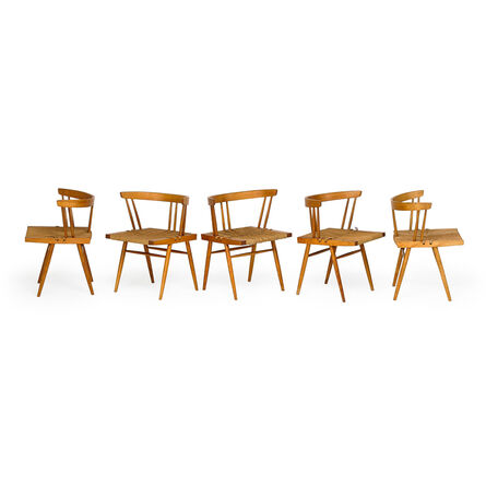 George Nakashima, ‘Set of five Grass-Seated chairs, New Hope, PA’