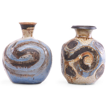 Marguerite Wildenhain, ‘Two bottle-shaped vases with abstract designs, Guerneville, CA’