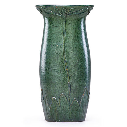 Merrimac Pottery, ‘Tall vase with stylized flowers, Newburyport, MA’, ca. 1905