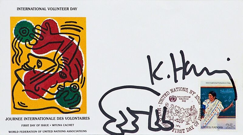 Keith Haring, ‘Radiant baby on International Volunteer Day Envelope’, 1988, Drawing, Collage or other Work on Paper, Black marker, Rago/Wright/LAMA