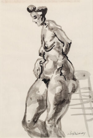 Nude with Hand on Hip Leaning Against Chair