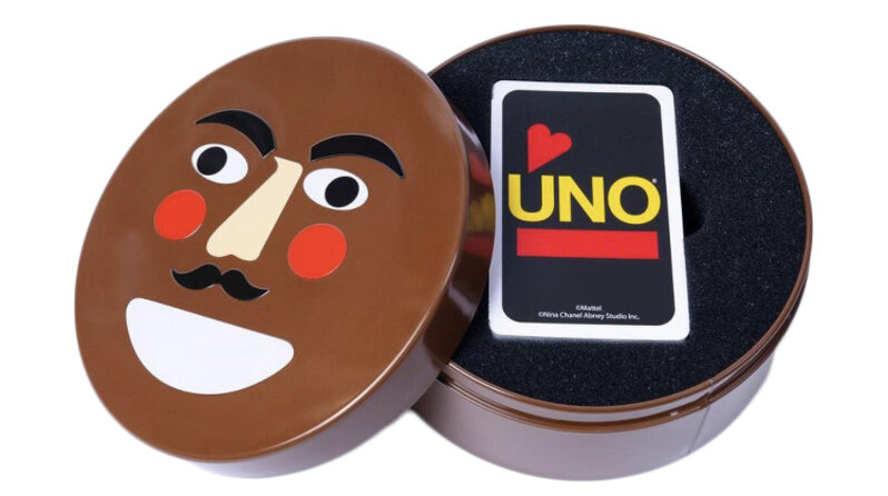 Nina Chanel Abney, ‘Nina Chanel Abney Exclusive Uno Limited Edition Playing Art Edition Mattel With Limited Edition "NINO"  Tin Can’, 2021, Ephemera or Merchandise, Tin and enamel paint, New Union Gallery