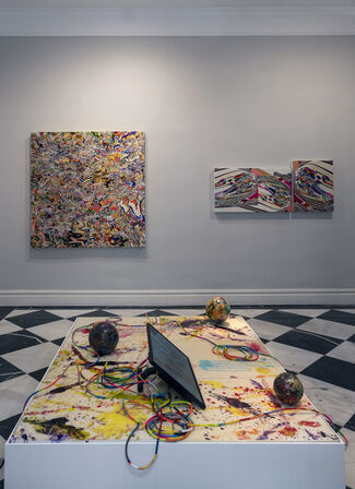 Kyungah Ham, Abstract, Poetry Weapon / Soccer Paintings by soccer ball bouncing over Crocodile River, installation view