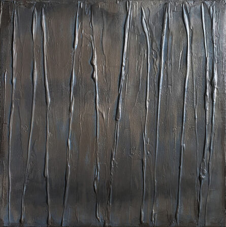 Leon Grossmann, ‘Grey Brown Painting, Evening Thinking in the Stillness, Grey, Brown, Beige, Mocha, Ocher, Black, Dark Brown, Impasto, zen study, textured abstract painting, square painting, minimalist, earth tones, office abstract decor ’, 2024