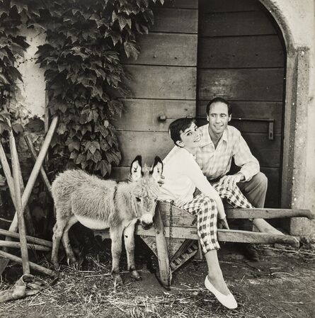 Norman Parkinson, ‘Audrey Hepburn, Mel Ferrer, and Donkey’, 1955