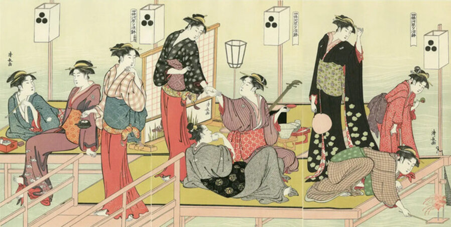 Summer Evening Cooling by the Kamo River at Shijo