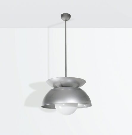Vico Magistretti, ‘a Cetra pendant lamp with a nickeled metal structure and reflector and an opaline glass shade.’, 1964