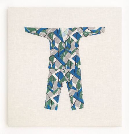 Elaine Reichek, ‘Vanessa Bell's "Maud" for Roger Fry's Pajamas, Small Version (Gray, Green, Blue), 2023’, 2023
