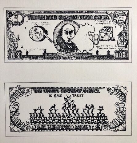 Öyvind Fahlström, ‘1960's Pop Art Silkscreen Print 108$ Bill Inflation Hand Signed and Numbered’, 1970-1979