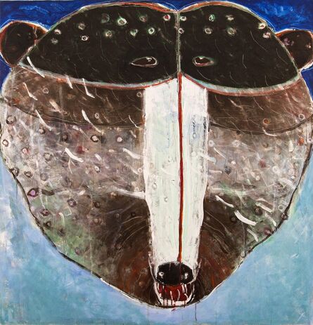 Rick Rivet, ‘Rain Face Grizzly - brown, blue, animal, indigenous figurative acrylic on canvas’, 2020