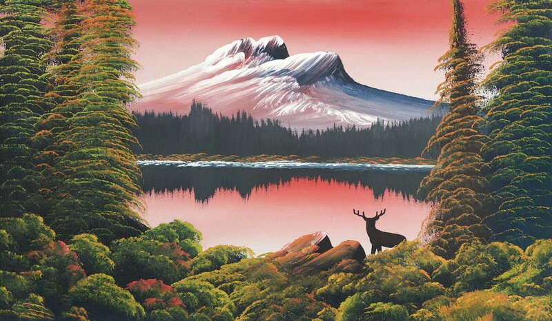 Levine Flexhaug, ‘Untitled (Mountain lake with deer)’, 1945, Painting, Oil-based house paint on beaver board, Contemporary Art Gallery