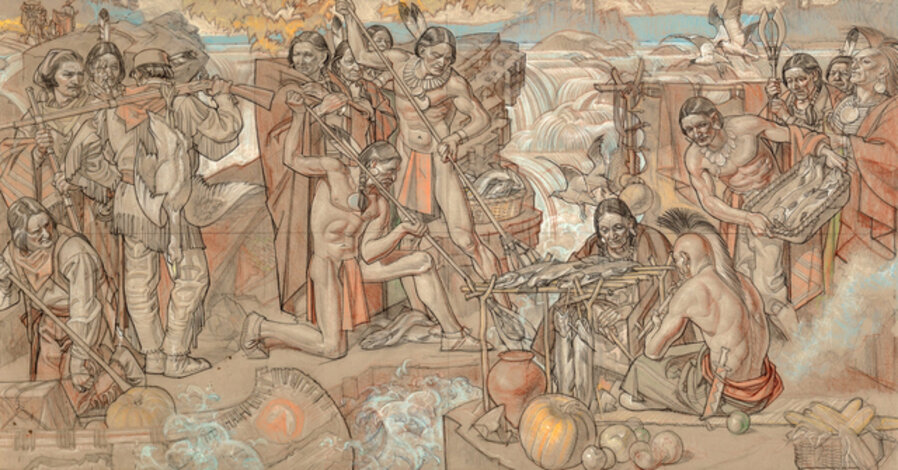 American Indian, Androscoggin River Falls, study for The Manufacturers National Bank of Lewiston-Auburn, Maine mural