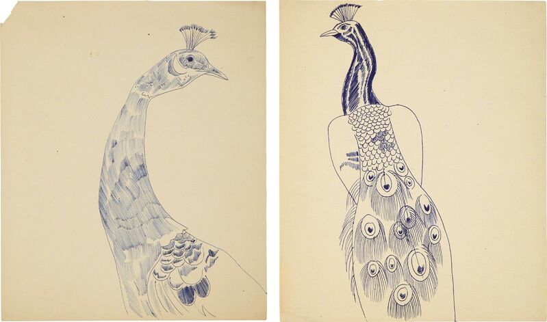 Andy Warhol, ‘Two works: (i) Peacock; (ii) Peacock’, 1957, Drawing, Collage or other Work on Paper, Ink on Manila paper, Phillips