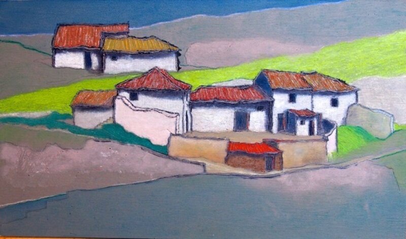 Andy Newman, ‘Houses on a Hill (Azenhas do Mar)’, 2020, Painting, Oil on panel, Lily Pad Galleries