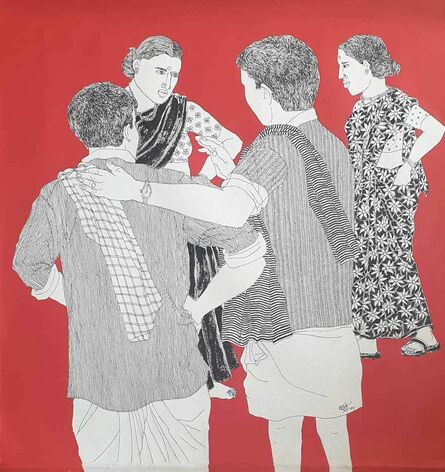 Laxman Aelay, ‘Conversation, Acrylic on Canvas, Red, Black, White Colours by Contemporary Artist "In Stock"’, 2007