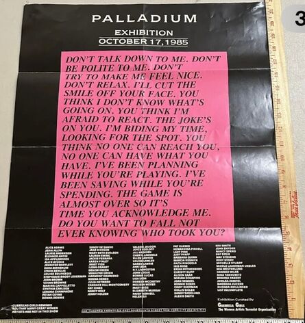 Guerrilla Girls, ‘“Palladium Exhibition”, 1985, Curated by the Guerrilla Girls, Palladium NYC Nightclub, 1985, Invitation/Poster Exhibition’, 1985