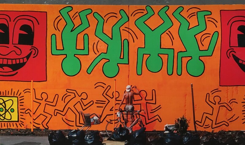 Martha Cooper, ‘Keith Haring Painting the Bowery Wall’, 1982, Photography, Digital C print, printed on Hahnemuhle fine art paper. Framed., Rhodes