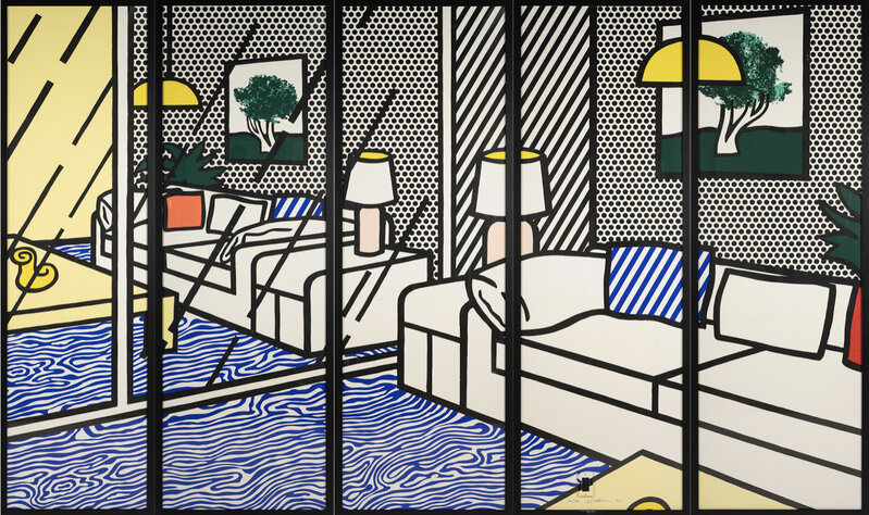Roy Lichtenstein, ‘ Roy Lichtenstein 'Wallpaper with Blue Floor Interior' Screenprint 1992’, 1992, Print, Silkscreen in colors on five paper panels, Hirth Fine Art