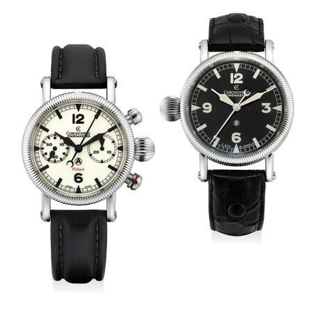 Chronoswiss, ‘A lot of two stainless steel aviator-style wristwatches with guarantees’, Both circa 2010