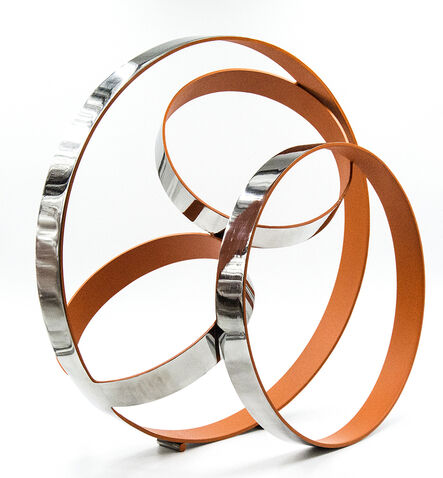 Philippe Pallafray, ‘Four Ring Temps Zero Orange - bright, modern, abstract stainless steel sculpture’, 2019