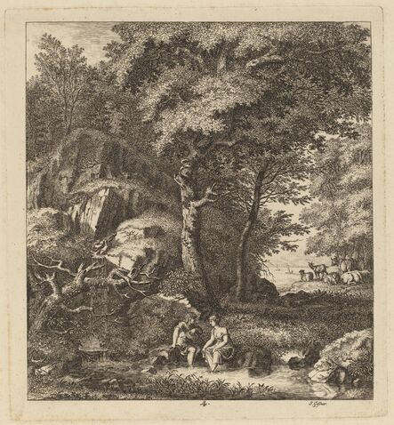 Salomon Gessner, ‘A Shepherd and a Young Woman With Their Feet in a Brook’, 1764