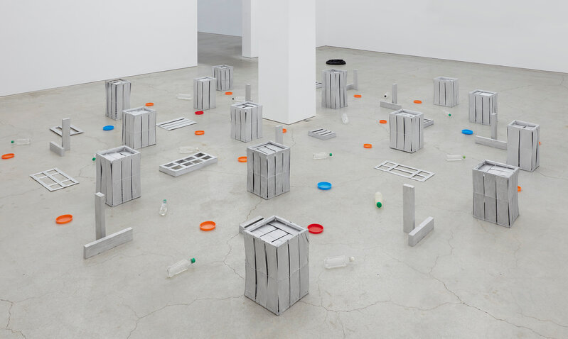 Tony Feher, ‘Maybe’, 2001, Installation, Wood and metal produce crates, 2x4" wood blocks, aluminum paint, clear plastic beverage bottles with colored caps, and plastic pipe caps, Sikkema Jenkins & Co.