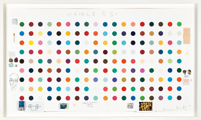 Damien Hirst, ‘Painless’, Mixed Media, Graphite, printed paper, receipt, ink, cigarette, cigarette pack, Paracetamol box, aluminum pill foil and pills collaged on aquatint, Seoul Auction