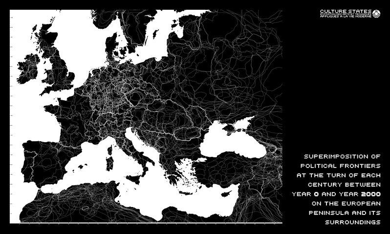 Société Réaliste, ‘Culture States - Superimposition of political frontiers at the turn of each century between year 0 and year 2000 on the European peninsula and its surroundings’, 2007, Print, Digital print on Dibond, acb