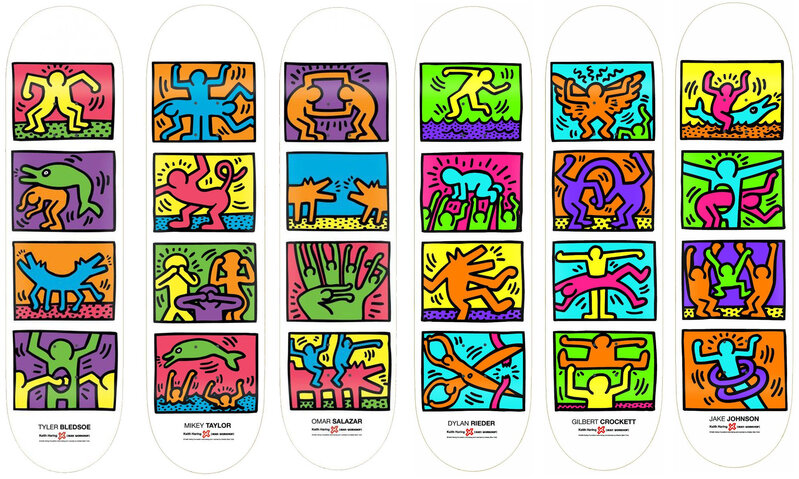 Keith Haring, ‘Retrospective set of 6’, ca. 2013, Ephemera or Merchandise, Screenprint on skateboard, EHC Fine Art