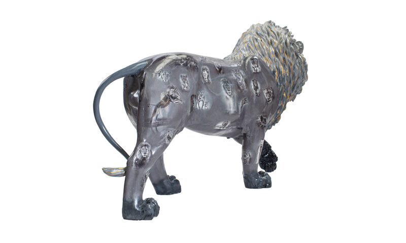 David Yarrow, ‘The Kings of Lion’, 2021, Sculpture, Lion: fibreglass lion (fire retardant) with internal armature
Finish: Paint and hand applied bespoke designed vinyl images, Tusk Benefit Auction
