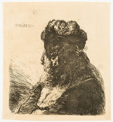 Rembrandt van Rijn, ‘Old Bearded Man in a High Fur Cap with Eyes Closed’