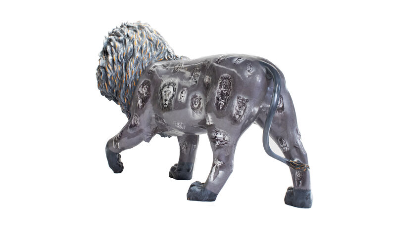 David Yarrow, ‘The Kings of Lion’, 2021, Sculpture, Lion: fibreglass lion (fire retardant) with internal armature
Finish: Paint and hand applied bespoke designed vinyl images, Tusk Benefit Auction