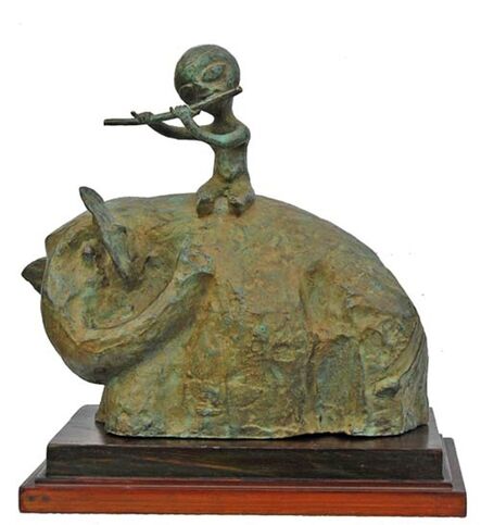Subrata Biswas, ‘Krishna Seated on Elephant, Bronze by Contemporary Artist "In Stock"’, 2000-2018