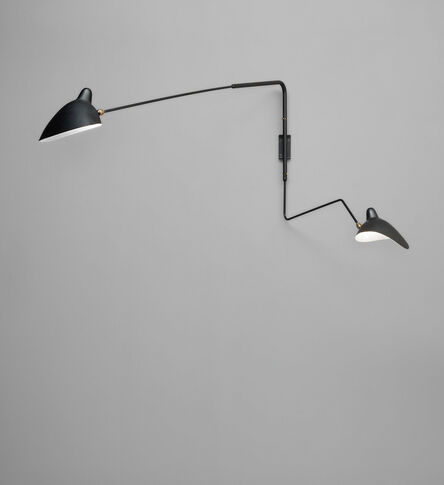 Serge Mouille, ‘Two-arm angled wall light with one "Lampadaire" and one "Casquette" shade’, circa 1954