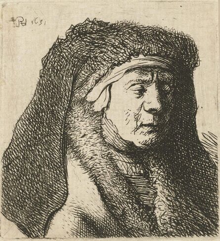 Rembrandt van Rijn, ‘Bust of an old Woman in a furred Cloak and heavy Headdress’, circa 1629