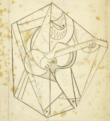 Marie Vorobieff Marevna, ‘Cubist man playing a guitar (recto), sketch of a man and woman(verso)’, c.1912-1914