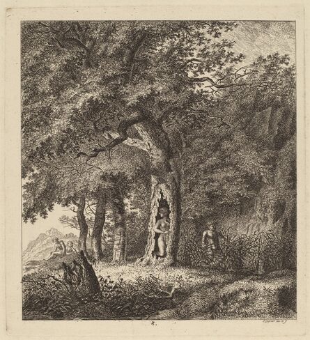 Salomon Gessner, ‘Wooded Landscape with a Nymph and a Satyr’, 1764