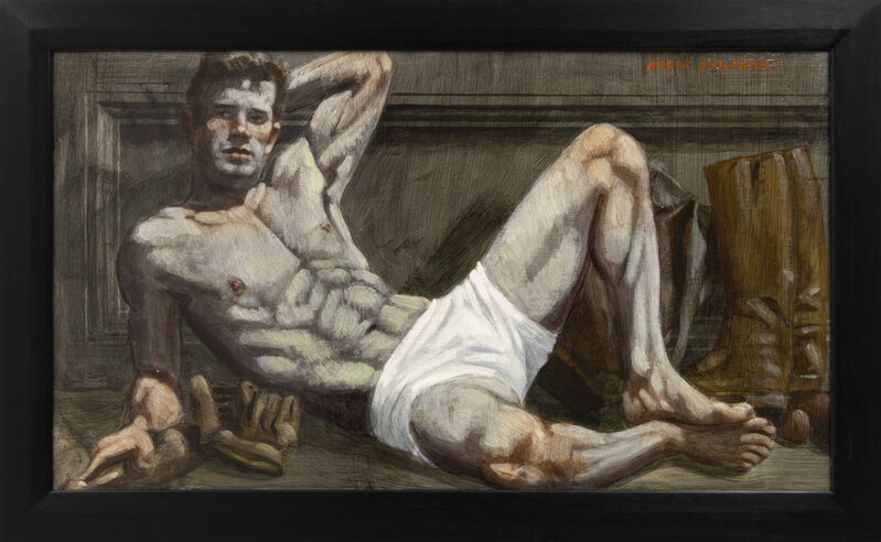 Mark Beard, ‘[Bruce Sargeant (1898-1938)] Reclining Male in White Shorts’, n.d., Painting, Oil on canvas mounted to Masonite, CLAMP