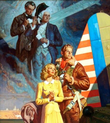 Dean Cornwell, ‘Parachuter with Abraham Lincoln and George Washington’, 1940