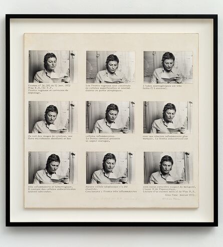 Gina Pane, ‘Lecture d'un examen medical de Mme R.S. [Reading of Mrs R.S.’s medical test]’, 1972