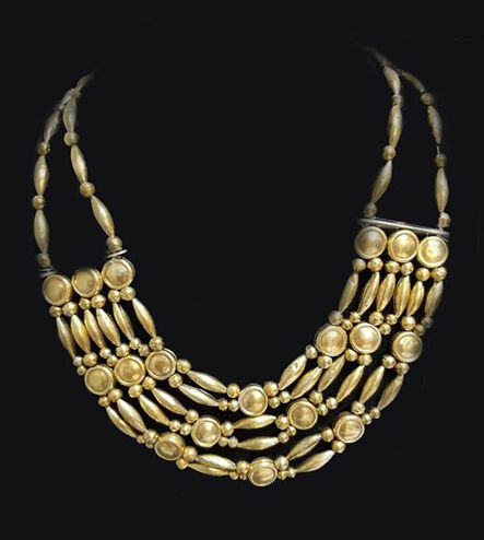 Unknown Pre-Columbian, ‘Vicus Gold Necklace of Soldered Discs and Rolled Oblong Beads’, Peru, Vicus, Ayabeca, North Coast, c. 100 BC , AD 300